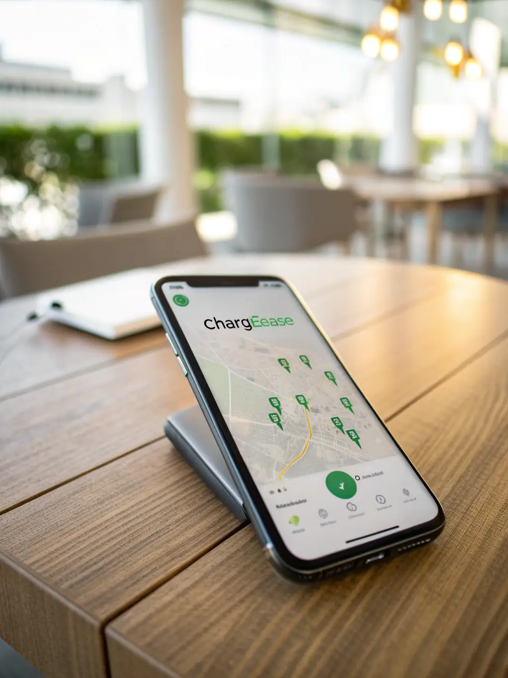 A smartphone screenshot displaying the Charge4Me app interface, showing a list of available charging locations with visible pricing and ratings.
