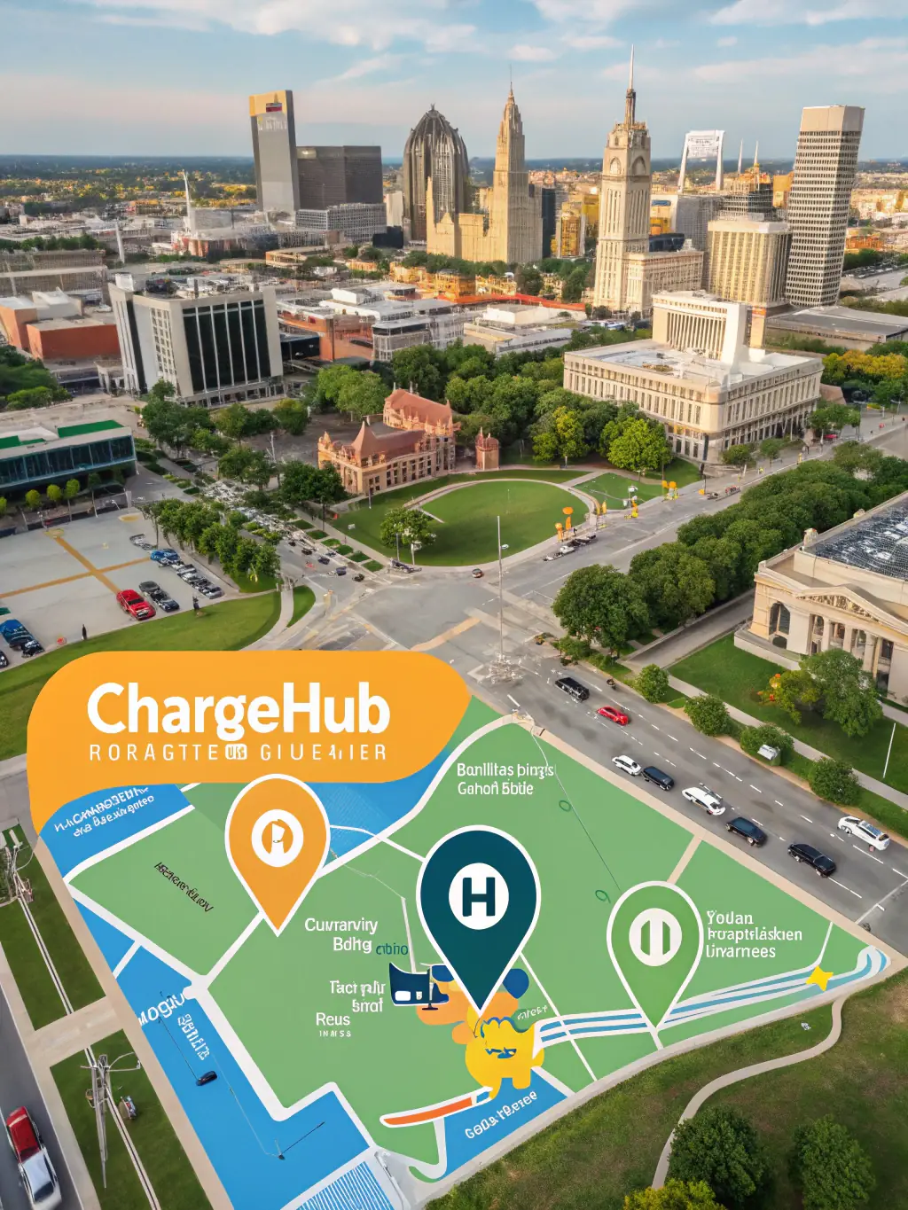 A map showing multiple Charge4Me charging locations, emphasizing the growing network and community.